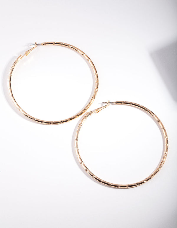 Gold Textured Shiny Hoop Earrings