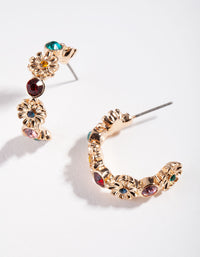 Gold Red Green Gem Hoop Earrings - link has visual effect only