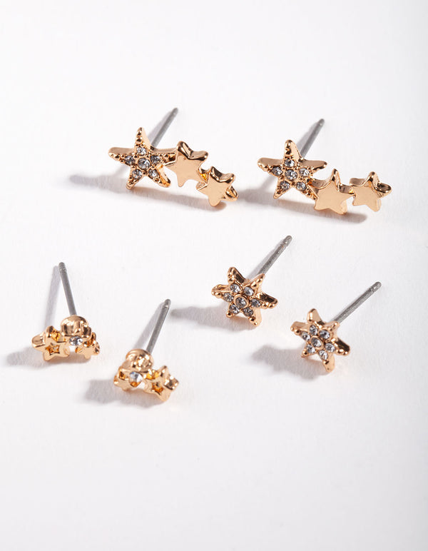 Gold Star Cluster Mix Stud Earring Pack