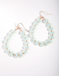 Gold Blue Delicate Flower Teardrop Hoop Earrings - link has visual effect only