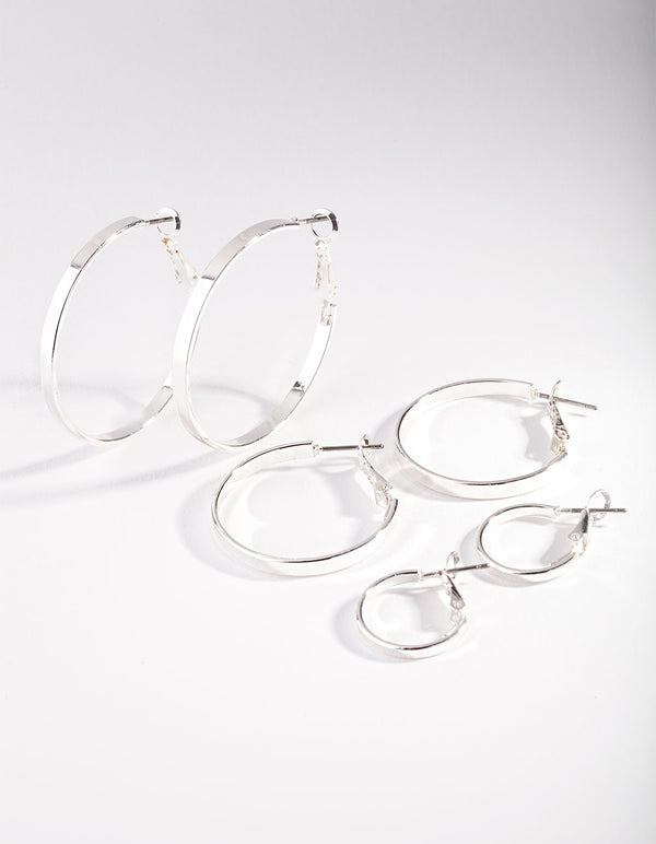 Silver Polished Triple Hoop Earring Pack