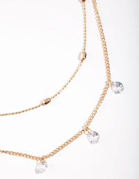 Gold Cubic Zirconia Droplet 2 Row Necklace - link has visual effect only