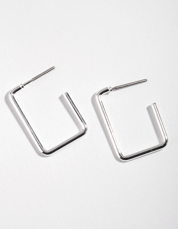 Silver Rectangle Hoop Earrings