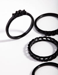 Black Diamante & Chain Ring 5-Pack - link has visual effect only