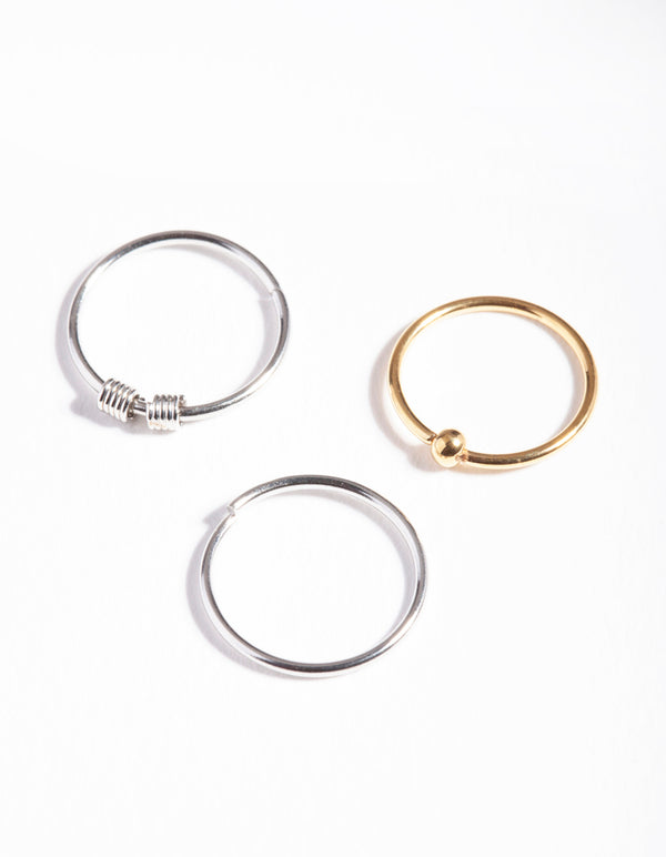 Mixed Metal Surgical Steel Simple Hoop Earring Pack