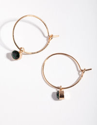 Gold Green Stone Fine Hoop Earrings - link has visual effect only