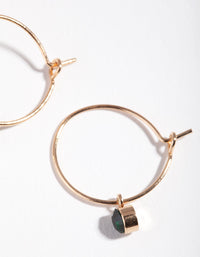 Gold Green Stone Fine Hoop Earrings - link has visual effect only