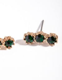 Gold Triple Green Stone Stud Earrings - link has visual effect only