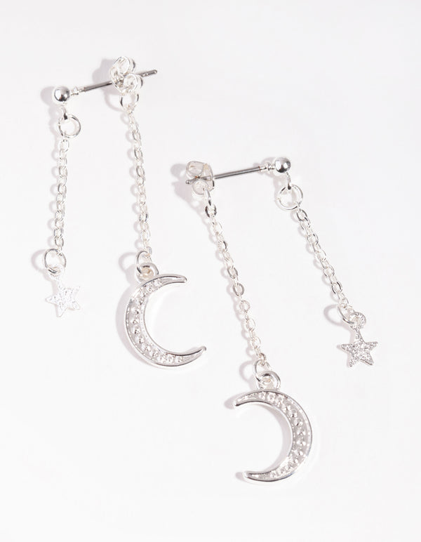 Silver Front Back Moon Earrings