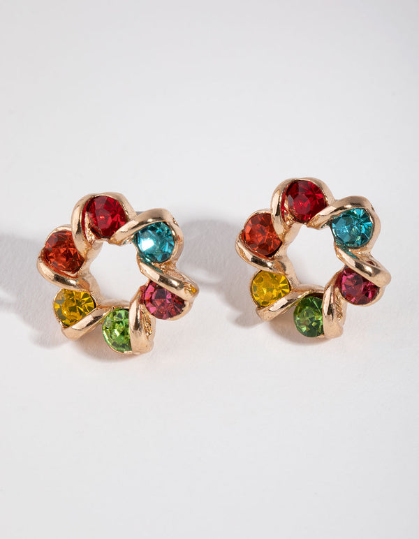 Gold Rainbow Stud Earrings