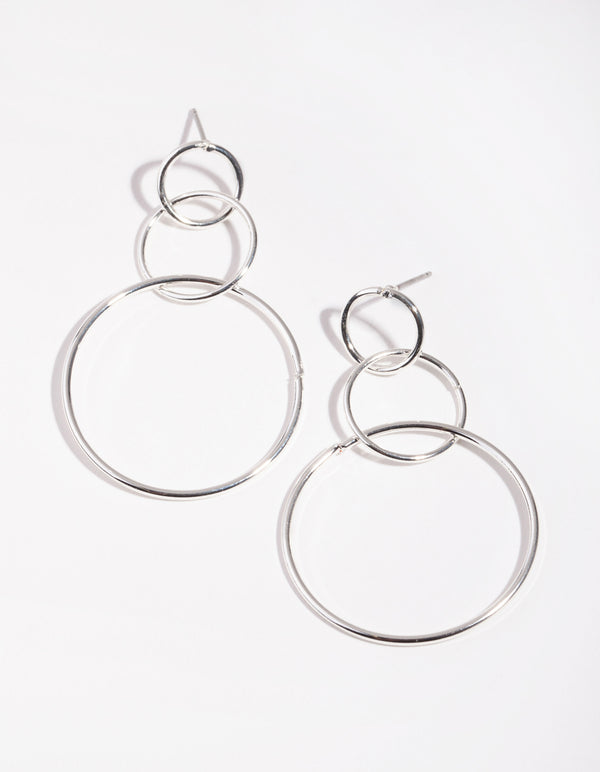 Silver Open Hoop Drop Earrings