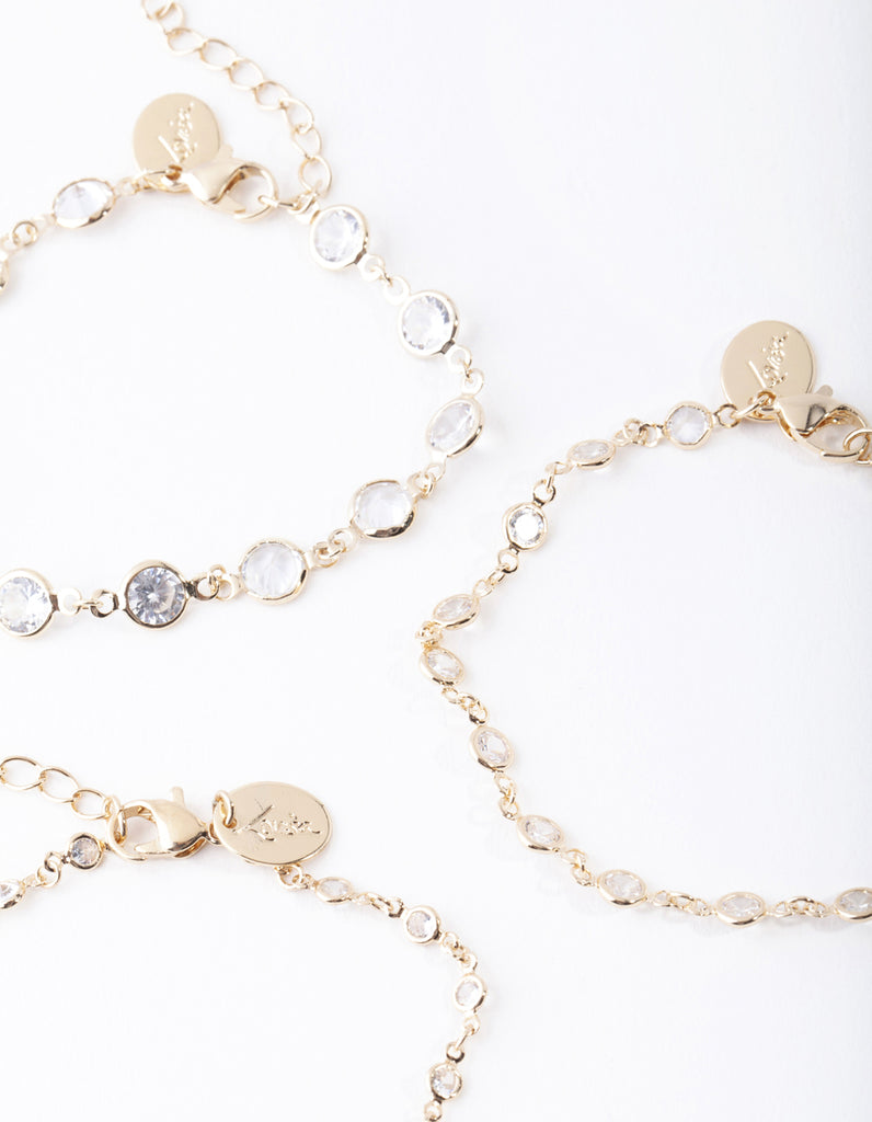 Gold Circle Diamante Bracelet Pack