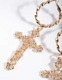 Gold Rope Hoop Filigree Cross Earrings - link has visual effect only