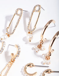 Gold Diamante Safety Pin Earring Pack - link has visual effect only