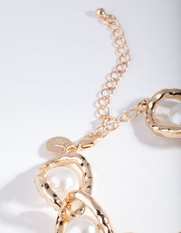 Gold Link & Pearl Bracelet - link has visual effect only