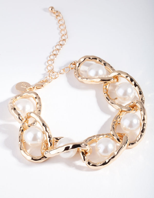 Gold Link & Pearl Bracelet