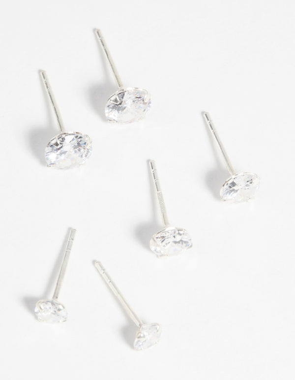 Sterling Silver Graduating Cubic Zirconia Stud Earring Pack