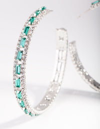 Rhodium Green Baguette Stone Centre Hoop Earrings - link has visual effect only