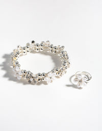 Kids Silver Flower Bracelet & Ring Set - link has visual effect only