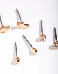 Gold Lightening Bolt & Diamante Stud Earring Pack - link has visual effect only