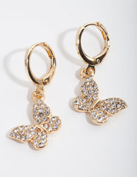 Silver Diamante Butterfly Huggie Earrings - link has visual effect only