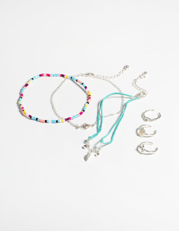 Silver Rainbow Toe & Anklet Set