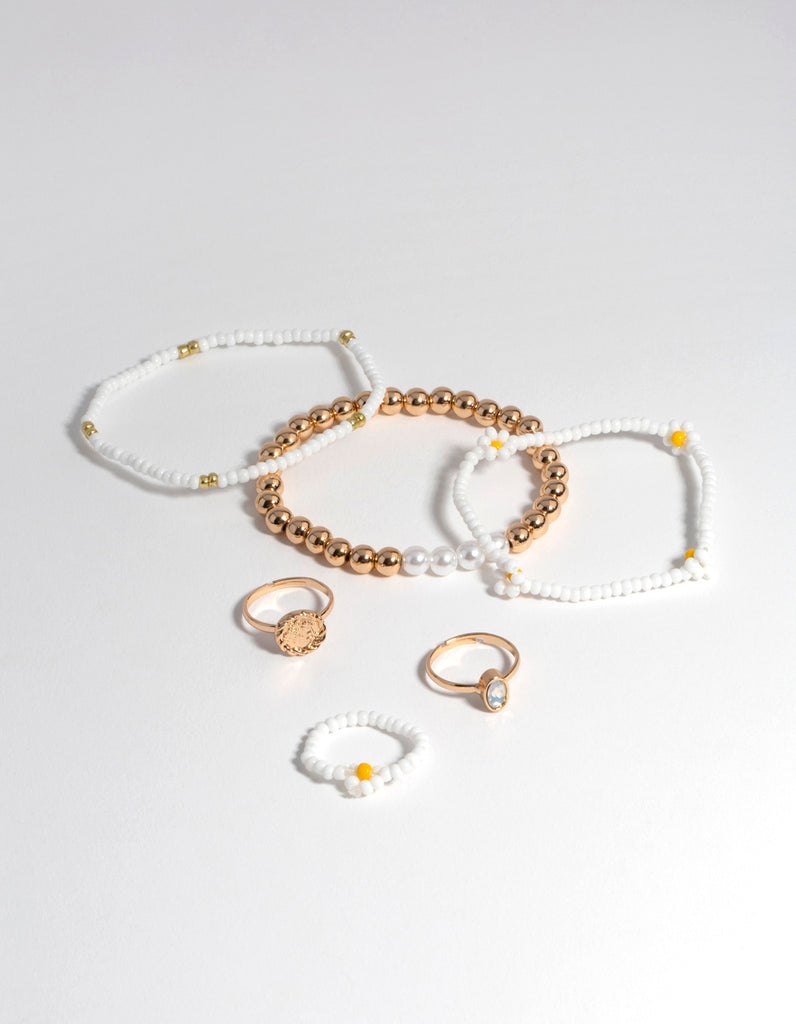 Gold Flower Ring & Bracelet Pack