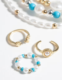 Pearl & Turquoise Ring & Bracelet Set - link has visual effect only