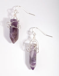 Silver Coil Wrap Purple Stone Earrings - link has visual effect only