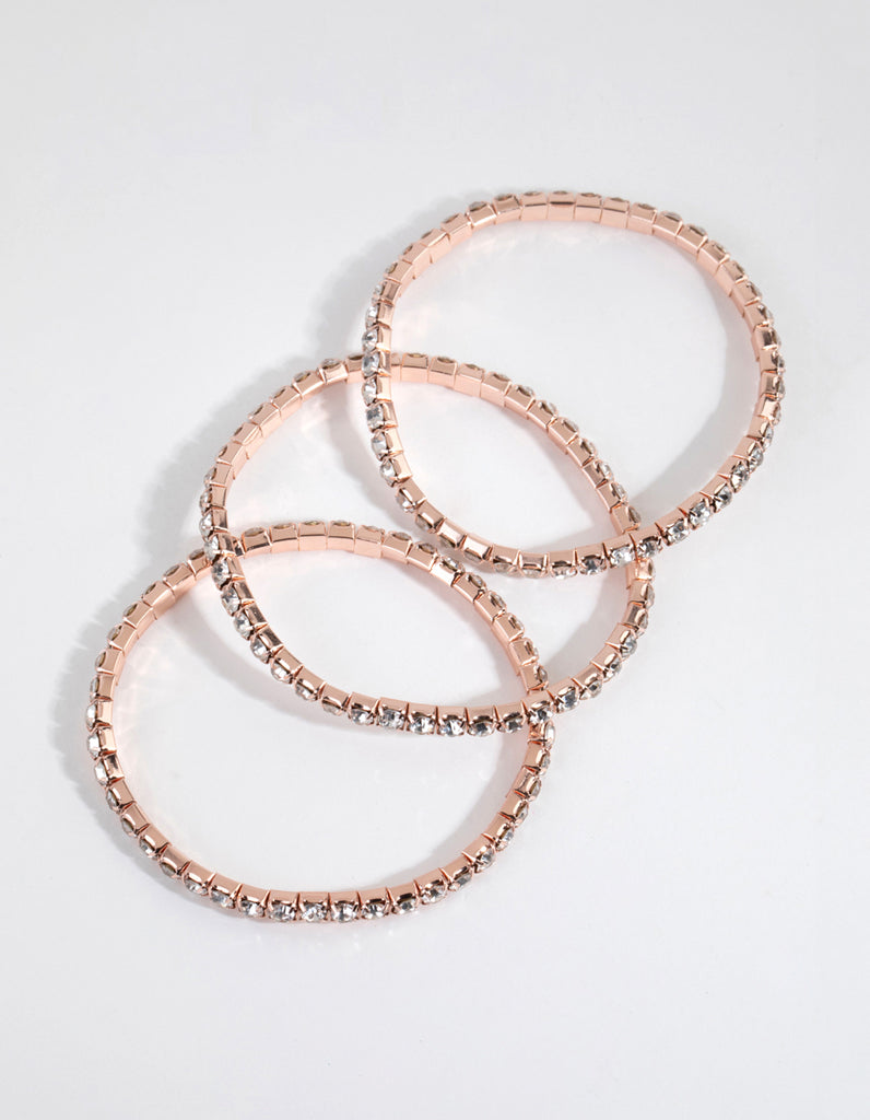 Rose Gold Diamante Stretch Bracelet Set