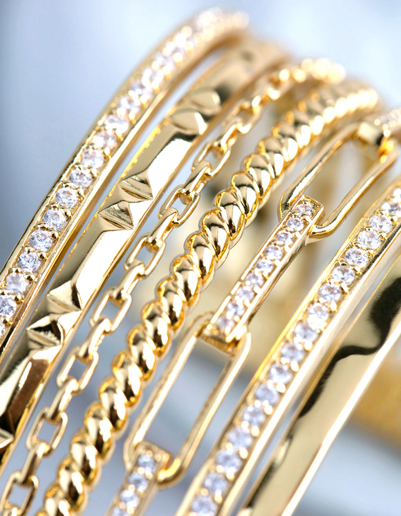 18ct Gold Plated Brass Cubic Zirconia Multi Row Cuff Bracelet