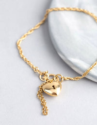 Gold Plated Sterling Silver Heart Padlock Hidden Clasp Bracelet - link has visual effect only