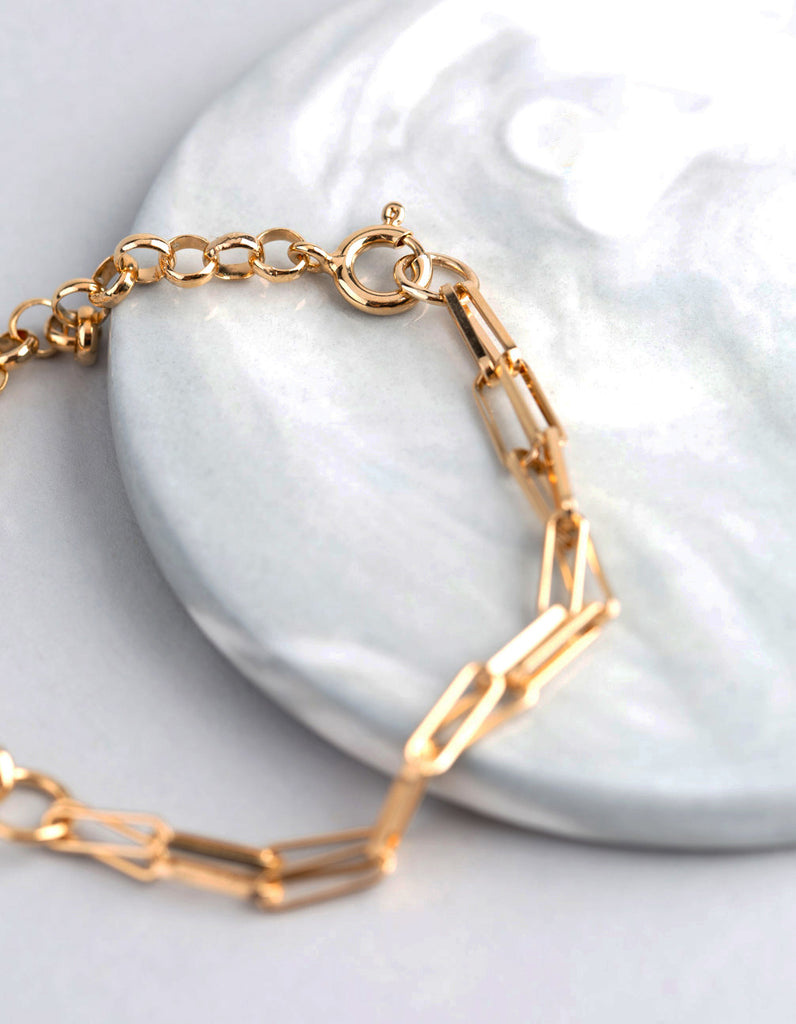 Gold Plated Sterling Silver Half & Half Chain Bracelet