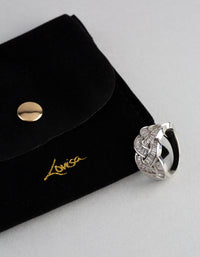 Silver Cubic Zirconia Baguette Stone Plaited Ring - link has visual effect only