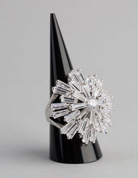 Silver Cubic Zirconia Statement Starbust Cocktail Ring - link has visual effect only