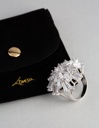 Silver Cubic Zirconia Statement Starbust Cocktail Ring - link has visual effect only