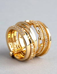 18ct Gold Plated Brass Cubic Zirconia Multi Row Stack Ring - link has visual effect only