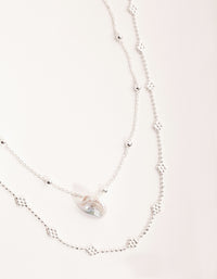 Silver Plated Mini Flower Ball & Pearl Drop Necklace - link has visual effect only