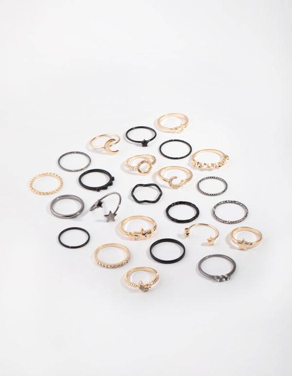 Mixed Metal Celestial Rings 24-Pack