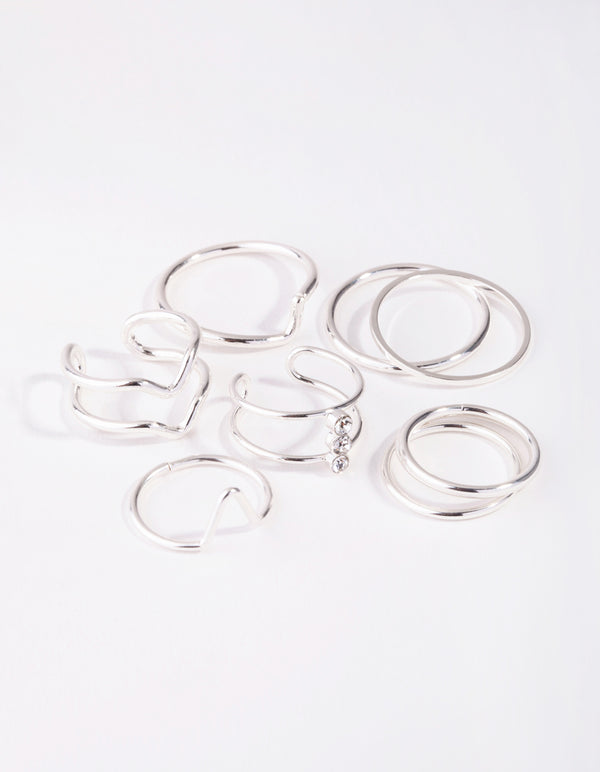 Silver Multi Band 8-Pack Rings