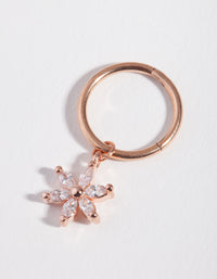 Rose Gold Surgical Steel Cubic Zirconia Flower Charm Belly Ring - link has visual effect only