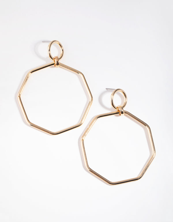 Gold Octagon Drop Earrings