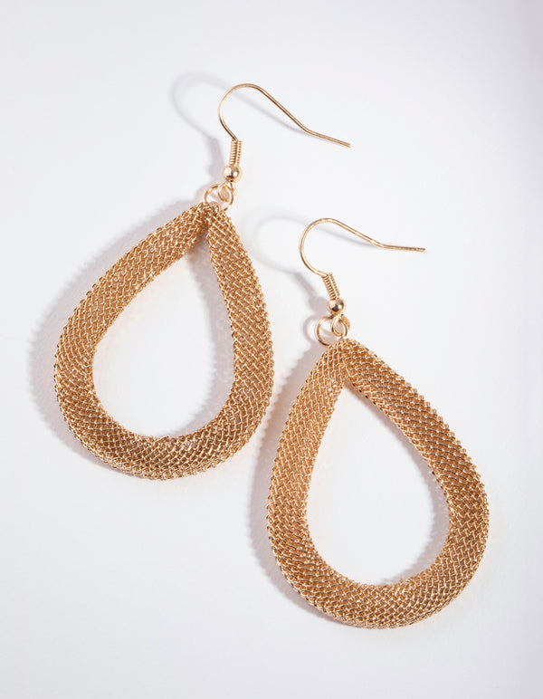 Gold Mesh Tear Drop Earrings