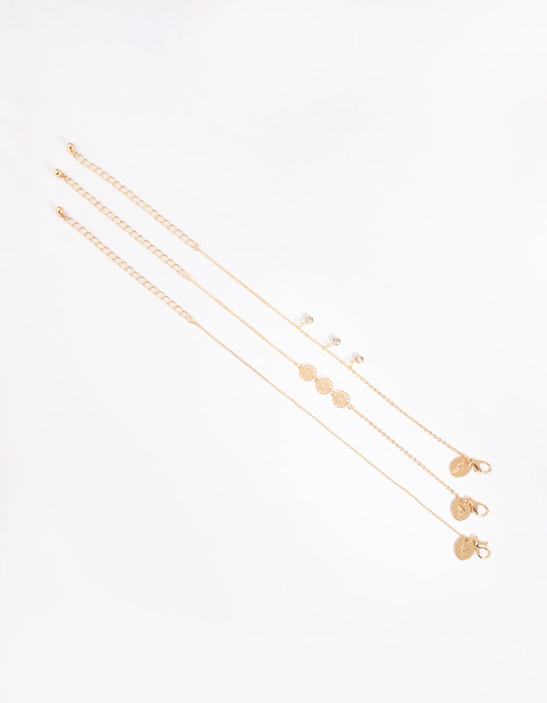 Gold Dainty Dangle Pack Bracelets