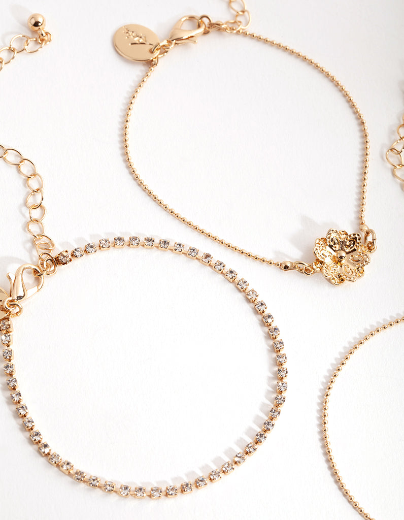 Gold Crystal Flower Bracelet Pack