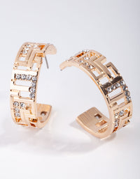 Gold Greek Key Diamante Hoop Earrings - link has visual effect only