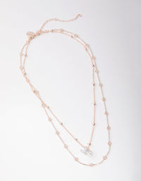 Rose Gold Plated Mini Flower Ball & Pearl Drop Necklace - link has visual effect only