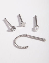 Surgical Steel Pearl Star Nose Stud 4-Pack - link has visual effect only