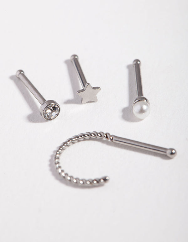 Surgical Steel Pearl Star Nose Stud 4-Pack