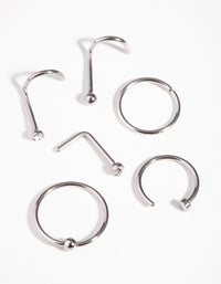 Rhodium Classic Mixed Nose Piercing 6-Pack - link has visual effect only